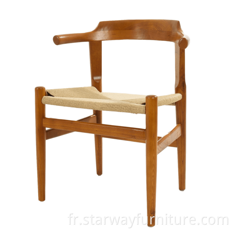 Classique moderne Hans Wegner en bois massif avec chaise de salle à manger en corde en papier